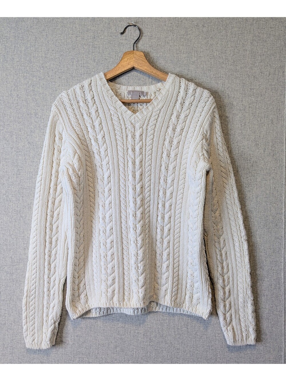 Vintage J.Crew 100% cotton chunky cable knit V-neck sweater